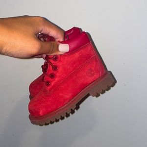 Red Timberlands Waterproof Toddler Boots 6-inch
